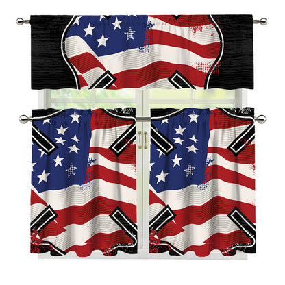 American Firefighter Emblem Print 3 Piece Kitchen Curtains