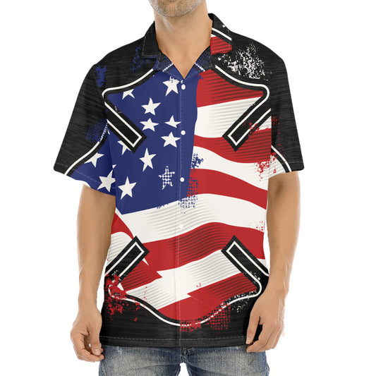 American Firefighter Emblem Print Aloha Shirt