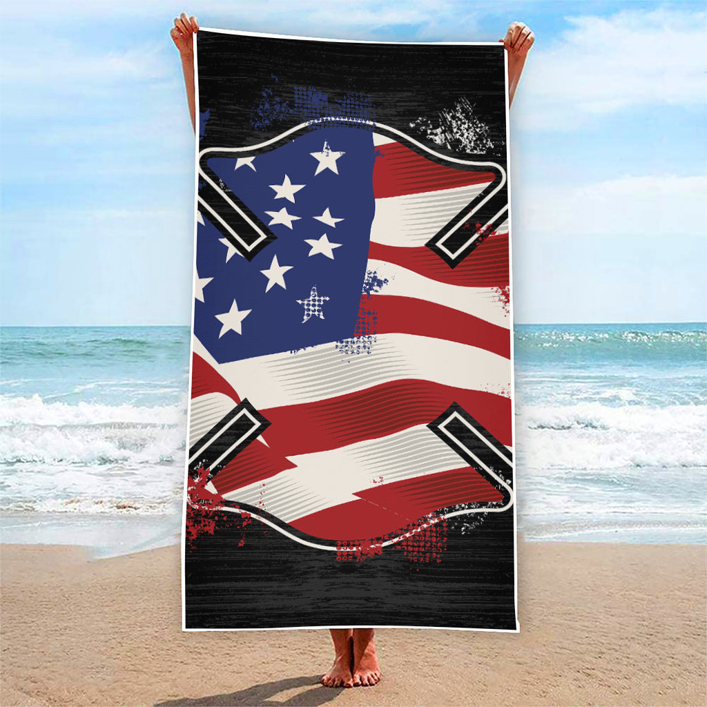 American Firefighter Emblem Print Beach Towel