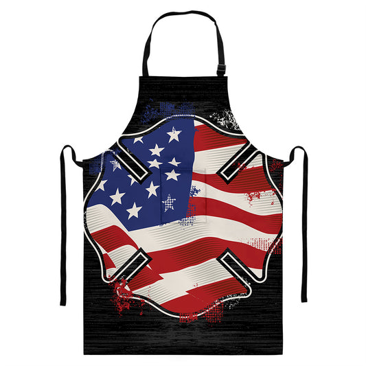 American Firefighter Emblem Print Bib Apron With Pocket