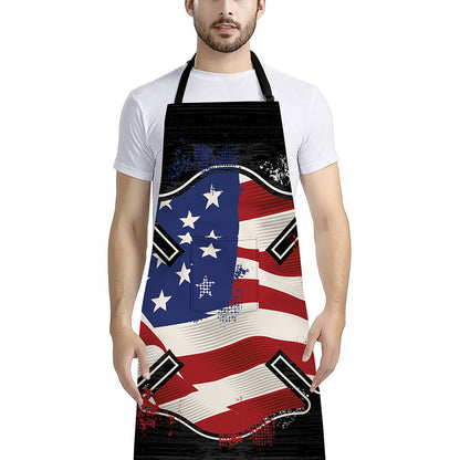American Firefighter Emblem Print Bib Apron With Pocket