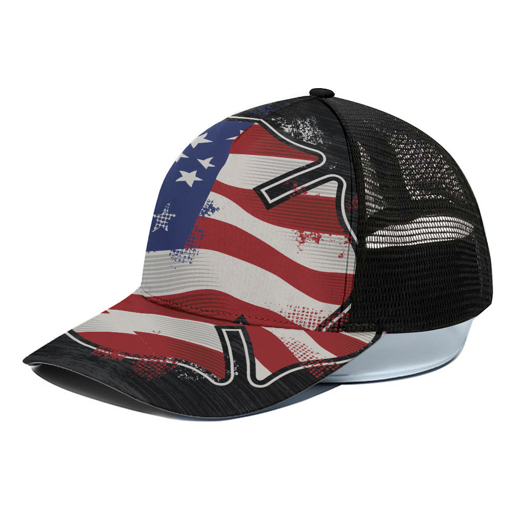 American Firefighter Emblem Print Black Mesh Trucker Cap