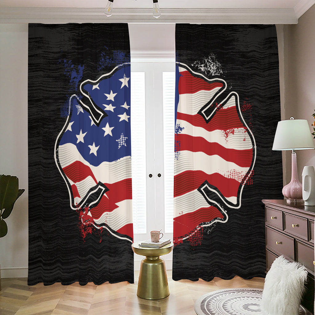 American Firefighter Emblem Print Blackout Pencil Pleat Curtains