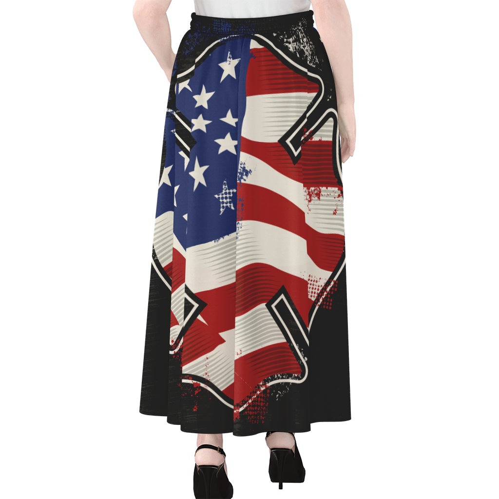 American Firefighter Emblem Print Chiffon Maxi Skirt