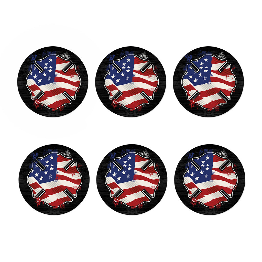 American Firefighter Emblem Print Coaster Set