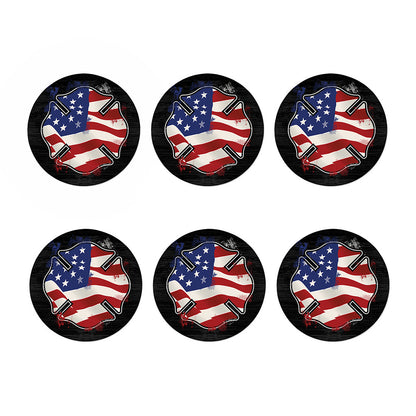 American Firefighter Emblem Print Coaster Set