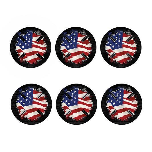 American Firefighter Emblem Print Coaster Set