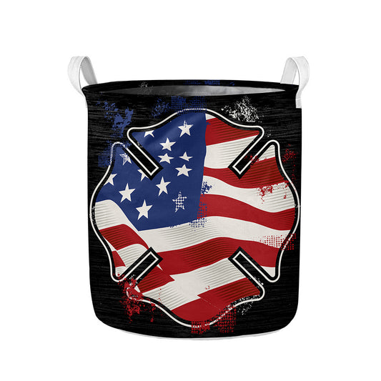 American Firefighter Emblem Print Collapsible Laundry Basket