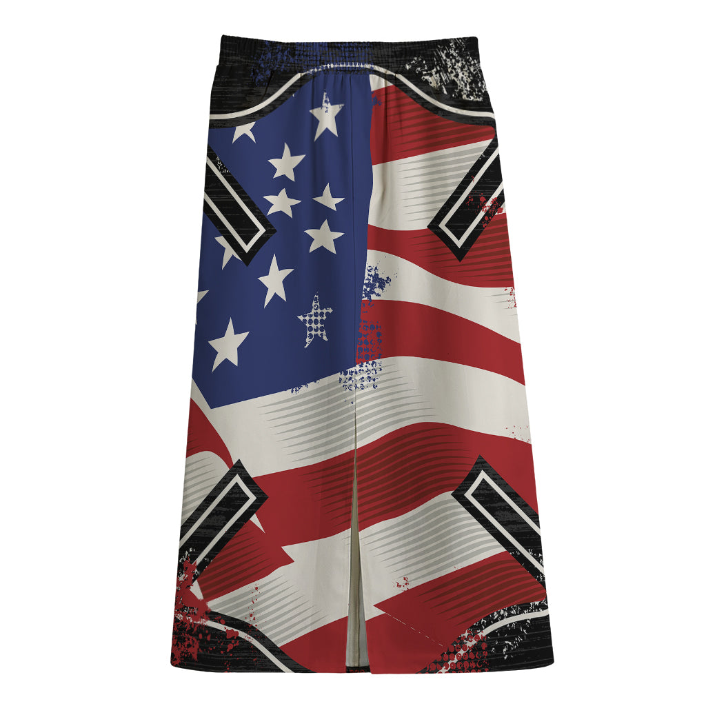 American Firefighter Emblem Print Cotton Front Slit Maxi Skirt