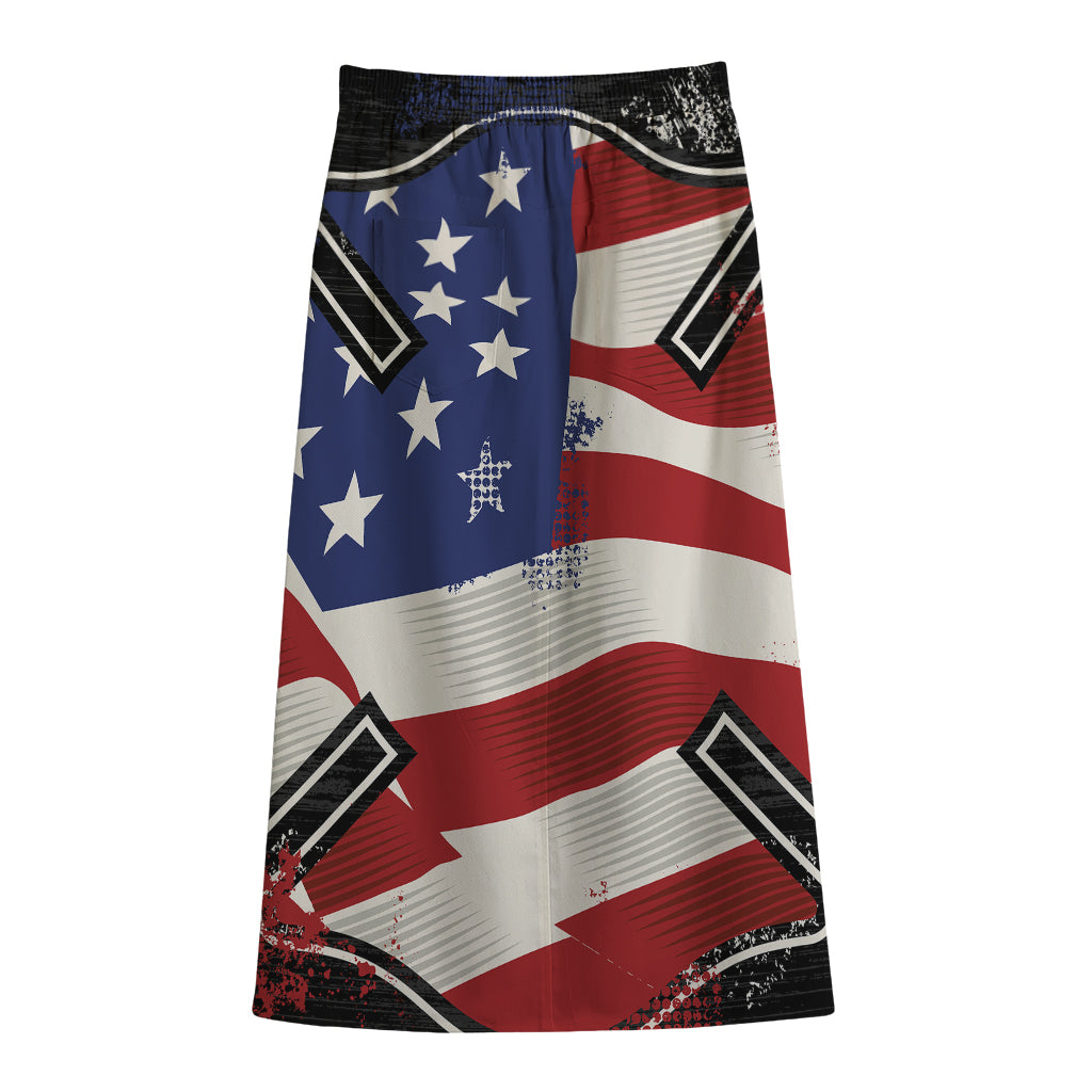 American Firefighter Emblem Print Cotton Front Slit Maxi Skirt