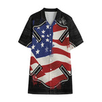 American Firefighter Emblem Print Cotton Hawaiian Shirt
