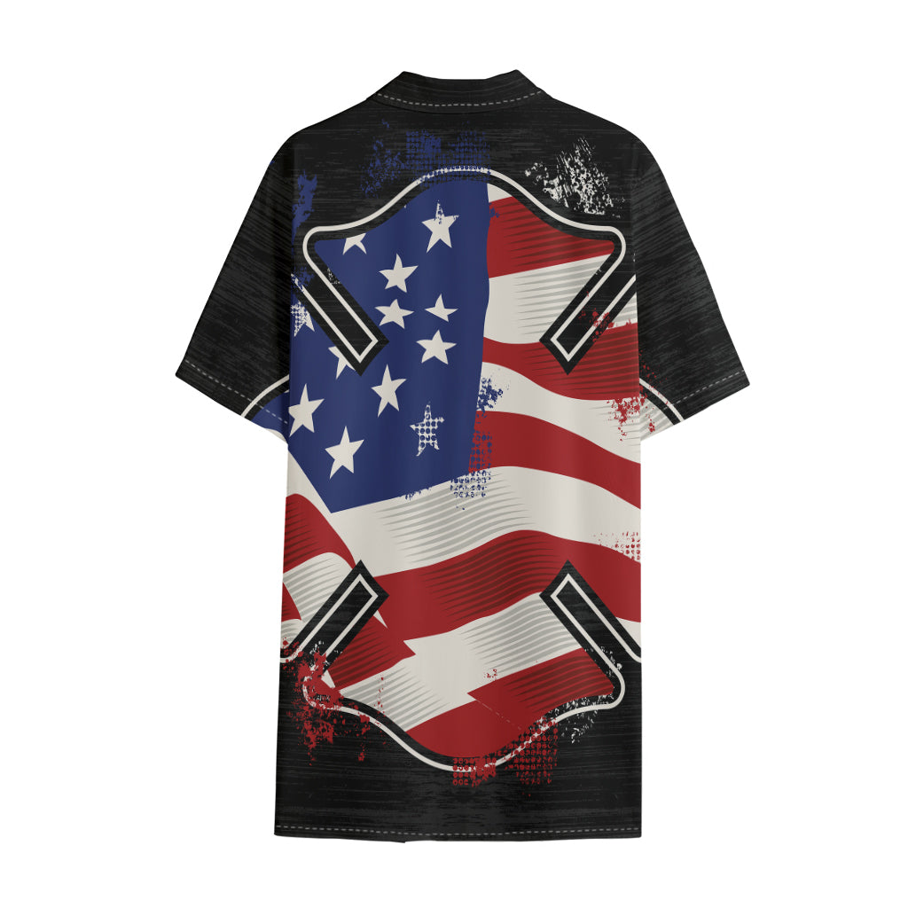 American Firefighter Emblem Print Cotton Hawaiian Shirt
