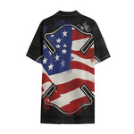 American Firefighter Emblem Print Cotton Hawaiian Shirt