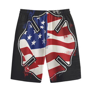 American Firefighter Emblem Print Cotton Shorts