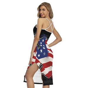 American Firefighter Emblem Print Cross Back Cami Dress