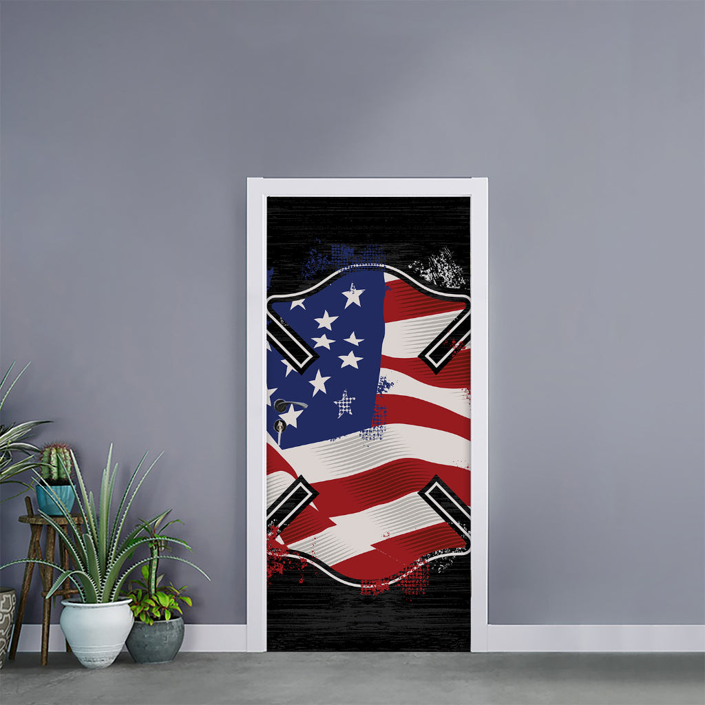 American Firefighter Emblem Print Door Sticker