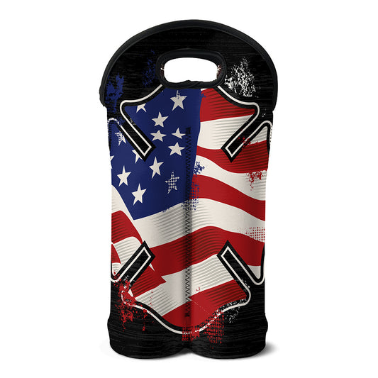 American Firefighter Emblem Print Double Neoprene Wine Tote