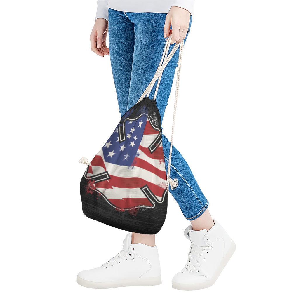 American Firefighter Emblem Print Drawstring Bag