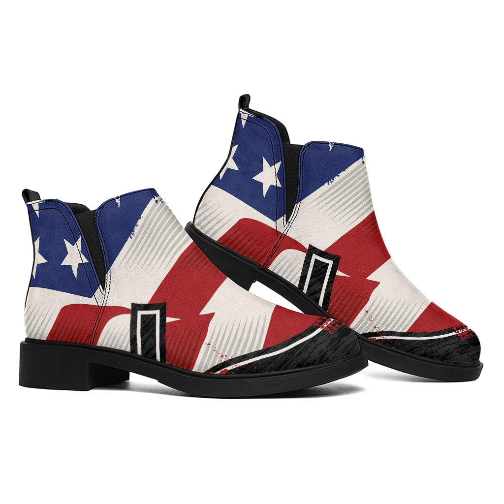 American Firefighter Emblem Print Flat Ankle Boots