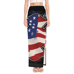 American Firefighter Emblem Print High Slit Maxi Skirt