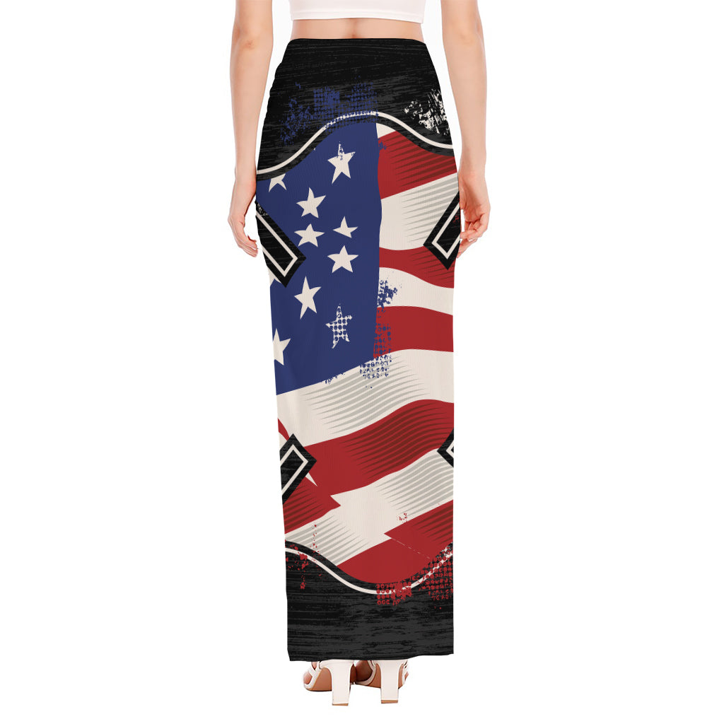 American Firefighter Emblem Print High Slit Maxi Skirt