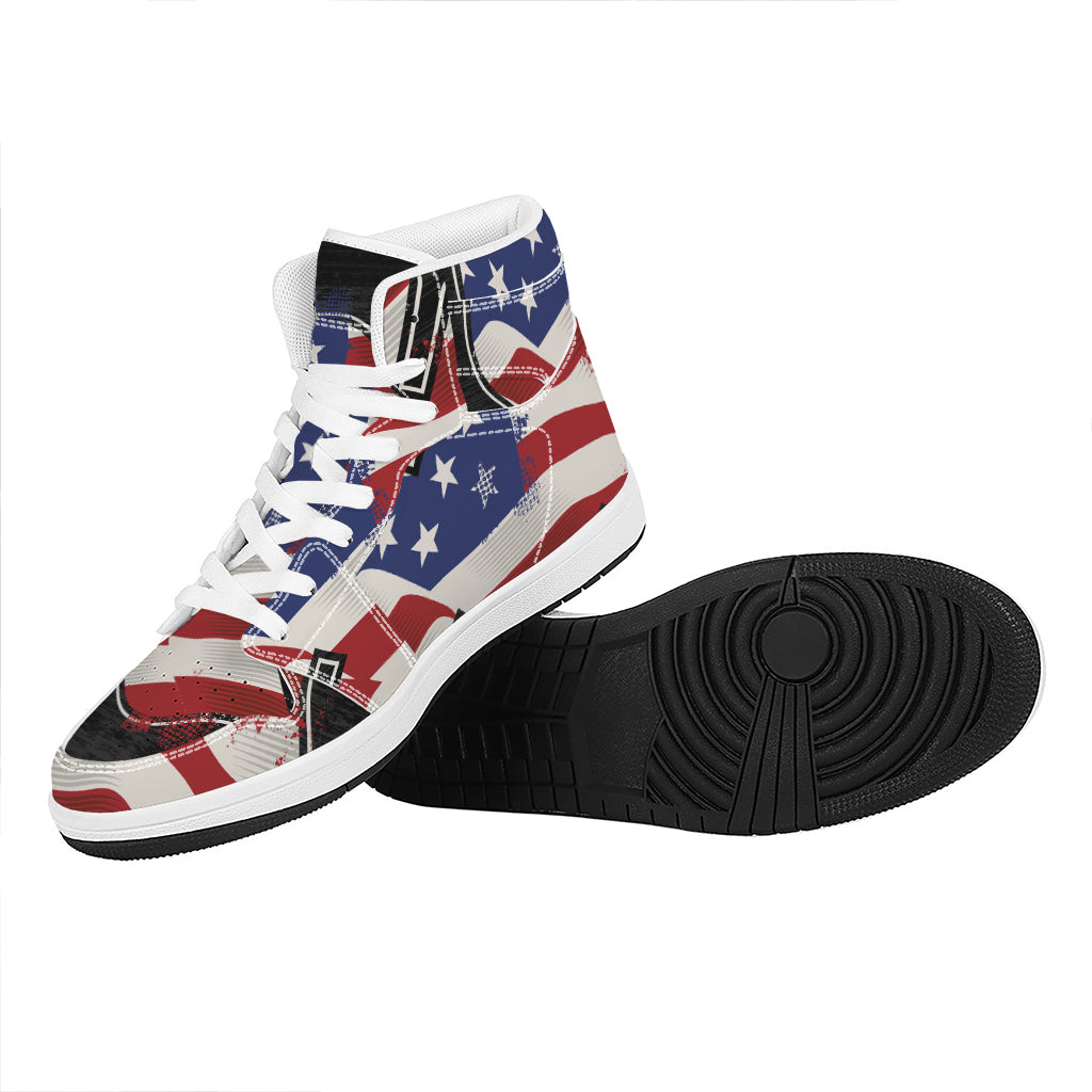American Firefighter Emblem Print High Top Leather Sneakers