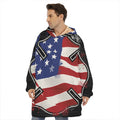 American Firefighter Emblem Print Hoodie Blanket