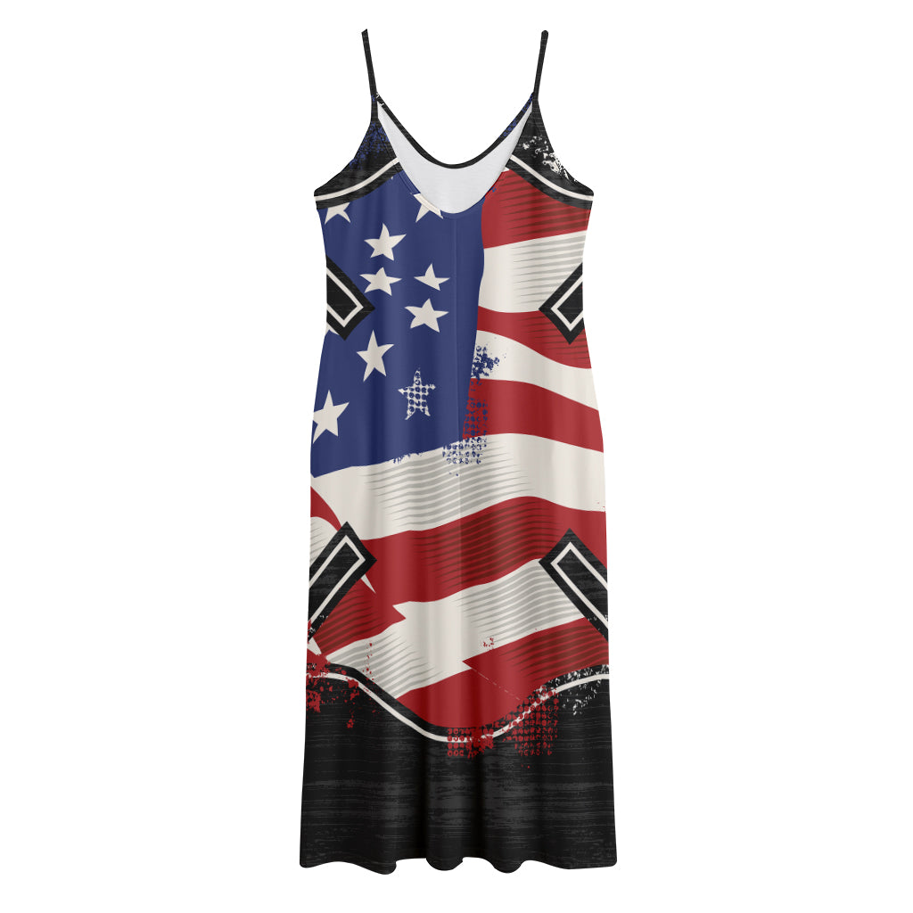 American Firefighter Emblem Print Jersey Midi Cami Dress