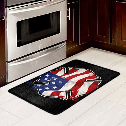 American Firefighter Emblem Print Kitchen Mat