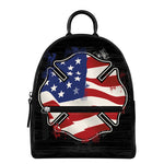 American Firefighter Emblem Print Leather Backpack