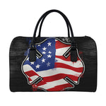 American Firefighter Emblem Print Leather Duffle Bag