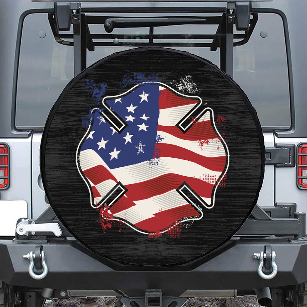 American Firefighter Emblem Print Leather Spare Tire Cover
