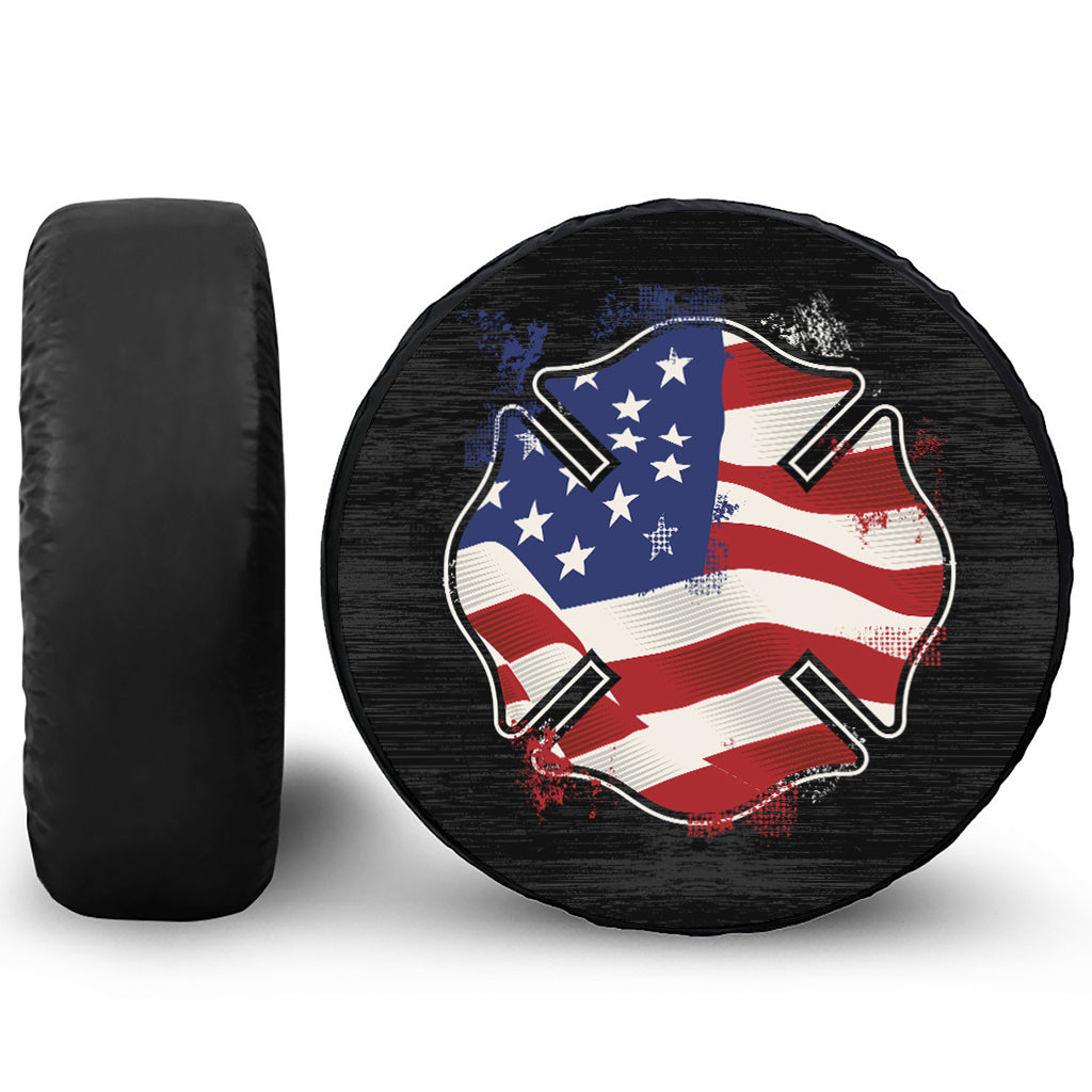 American Firefighter Emblem Print Leather Spare Tire Cover