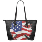 American Firefighter Emblem Print Leather Tote Bag