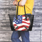 American Firefighter Emblem Print Leather Tote Bag