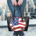 American Firefighter Emblem Print Leather Tote Bag