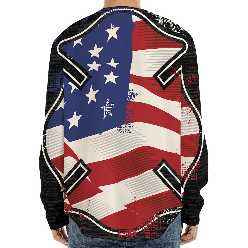 American Firefighter Emblem Print Long Sleeve Baseball Jersey