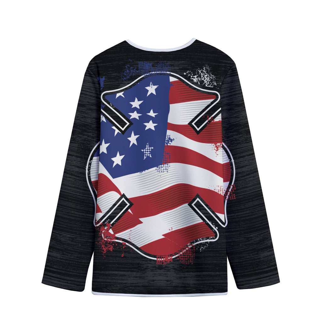 American Firefighter Emblem Print Long Sleeve Short Coat