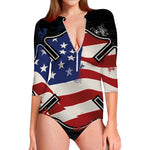 American Firefighter Emblem Print Long Sleeve Swimsuit