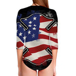 American Firefighter Emblem Print Long Sleeve Swimsuit