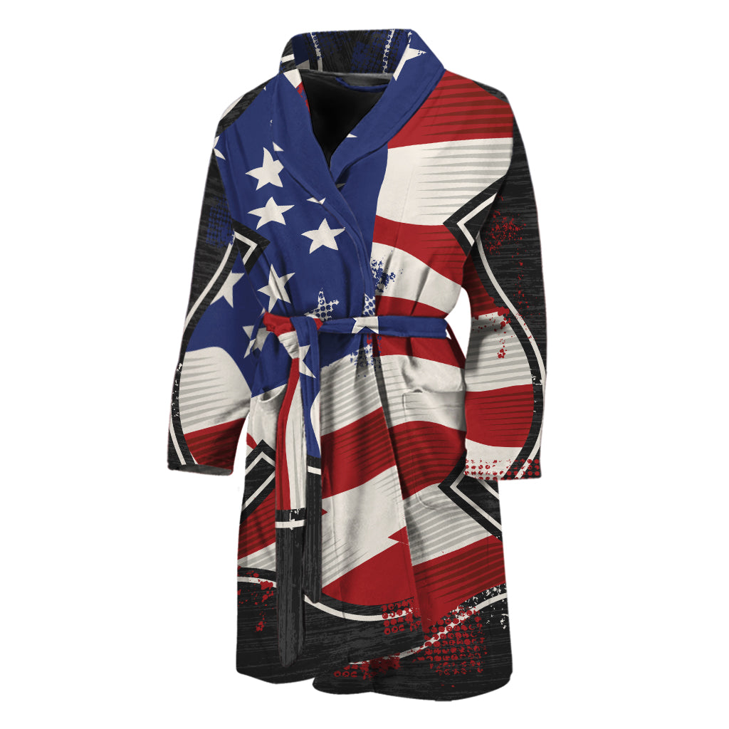American Firefighter Emblem Print Men's Bathrobe