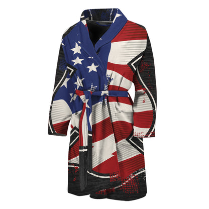 American Firefighter Emblem Print Men's Bathrobe