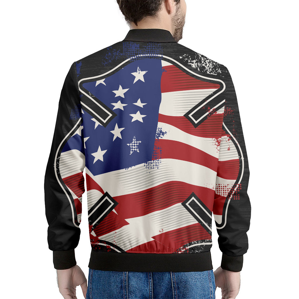 American Firefighter Emblem Print Men's Bomber Jacket