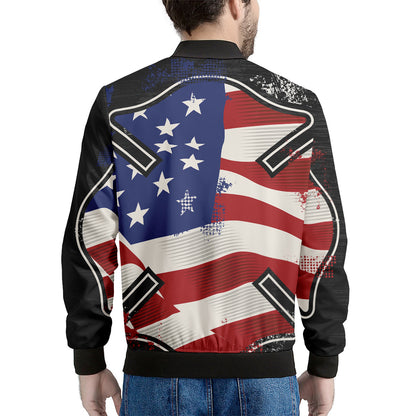 American Firefighter Emblem Print Men's Bomber Jacket