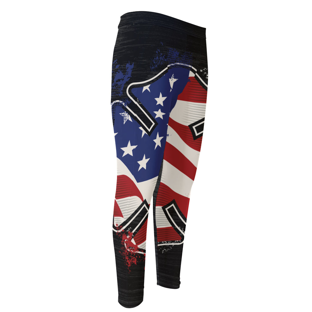 American Firefighter Emblem Print Men's Compression Pants