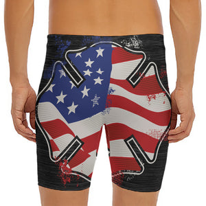 American Firefighter Emblem Print Men's Long Boxer Briefs