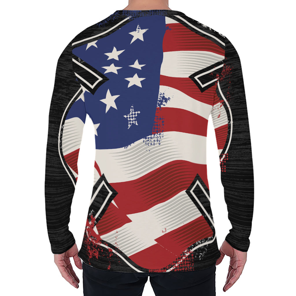 American Firefighter Emblem Print Men's Long Sleeve T-Shirt