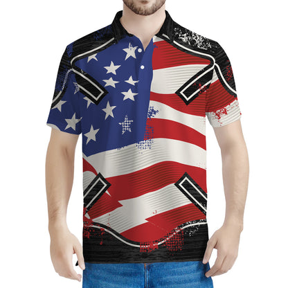 American Firefighter Emblem Print Men's Polo Shirt