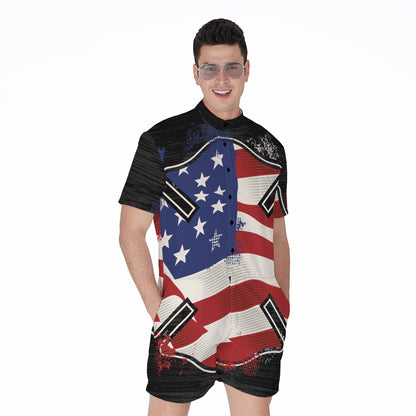 American Firefighter Emblem Print Men's Rompers