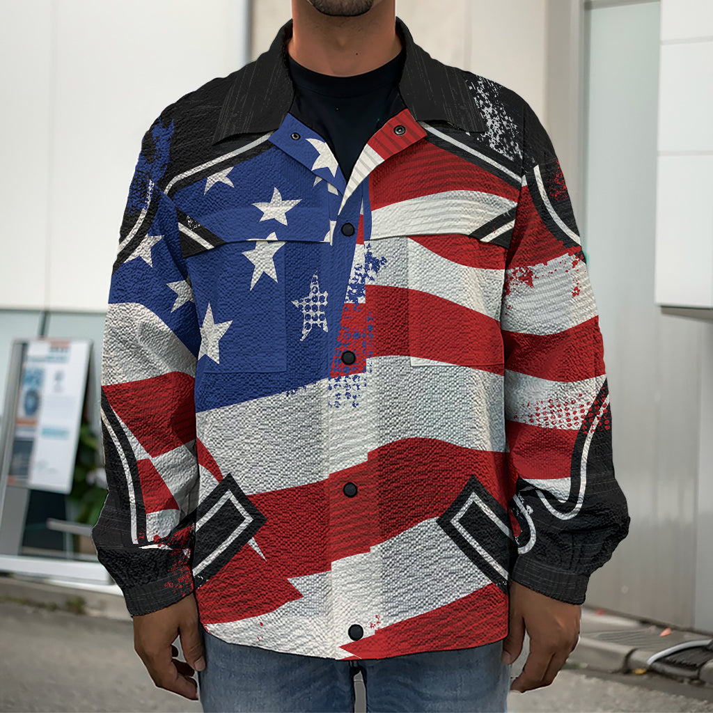 American Firefighter Emblem Print Men's Shirt Jacket